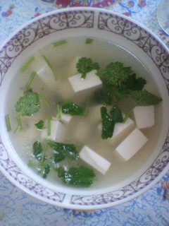 A picture of Authentic Chinese Cilantro Tofu Soup.