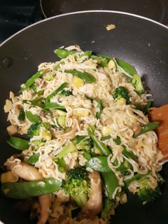 A picture of Noodles with veggies.