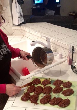 A picture of Momma's No-Bake Chocolate Oatmeal Cookies.