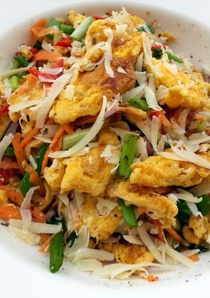 A picture of Scrambled Egg Salad Top Parmesan Cheese.