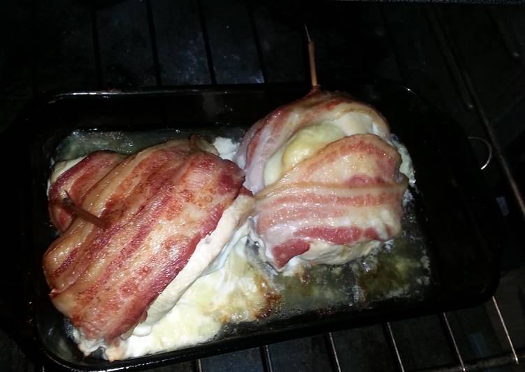 Bacon wrapped swiss chicken breasts