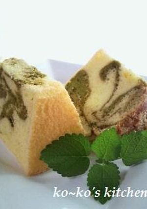 A picture of Matcha Green Tea Marbled Chiffon Cake.