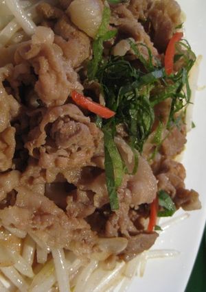A picture of Pork and Ginger Stir Fry with Bean Sprouts and Garlic.