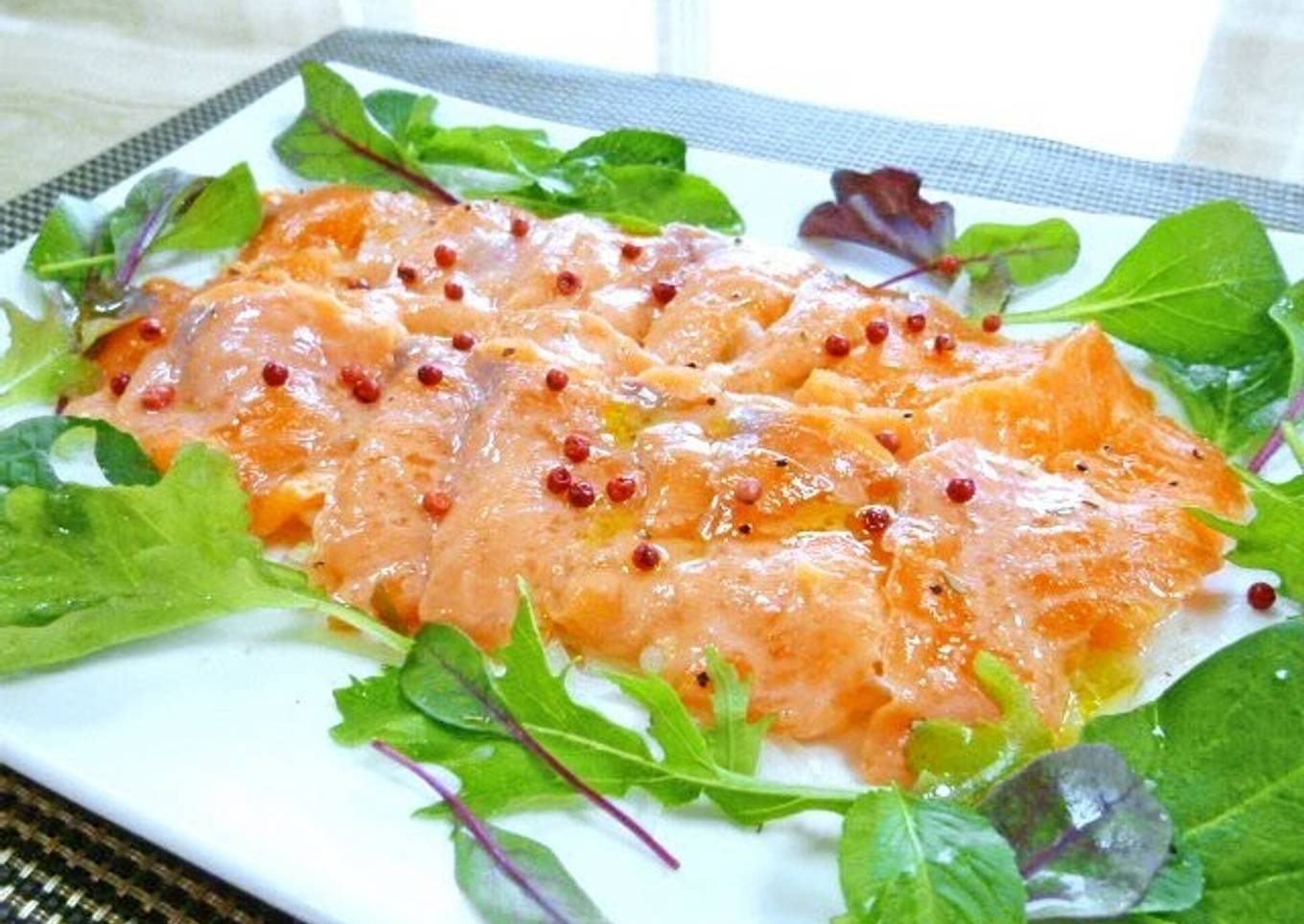 Salmon Carpaccio with Pink Peppercorns
