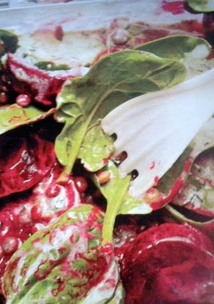 A picture of Beetroot, baby spinach and lentil salad.