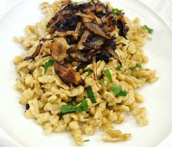 Update, Serving Recipe Spaetzle with Butter Fried Onion and Gruyere Cheese Very Delicious