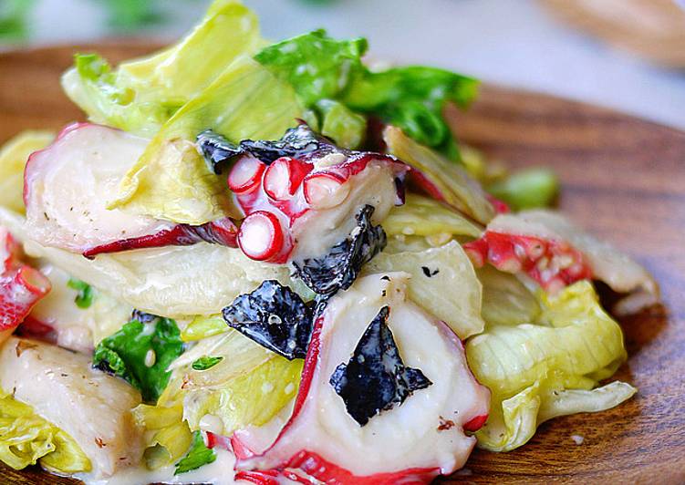 Steps to Make Super Quick Homemade Octopus and Lettuce Salad with Rich Mayonnaise Dressing