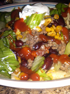 A picture of loaded taco salad.