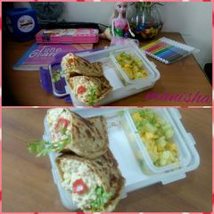 A picture of Veg soya cheesy packet with mango pineapple salsa.