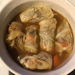A picture of California Farm Leftover Duck or Turkey Cabbage Roll Soup.