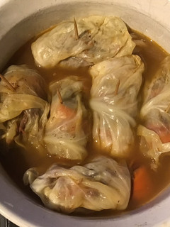 A picture of California Farm Leftover Duck or Turkey Cabbage Roll Soup.