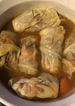 A picture of California Farm Leftover Duck or Turkey Cabbage Roll Soup.