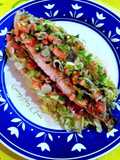 Boga de bajura a la plancha torrada con picadillo