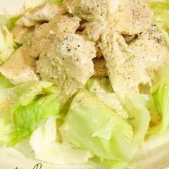 A picture of Healthy Sake-steamed Chicken Tenders with Cabbage.