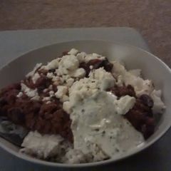 A picture of Leftovers chilli and mint yogurt.