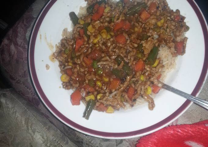 Anything stir fry and spiced rice