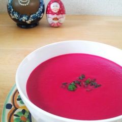 A picture of Veggie Broth and Beet Potage.