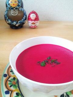 A picture of Veggie Broth and Beet Potage.