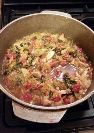 A picture of Chicken, Cabbage, and Kale Stew.