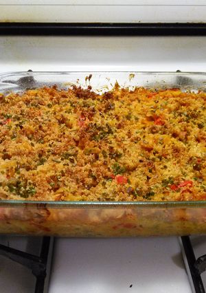 A picture of Sarah's Twisted Tuna Alfredo casserole.