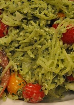 A picture of Pesto Spaghetti Squash.