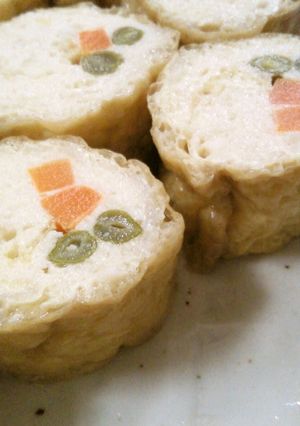 A picture of Simmered Abura-age and Chicken Roll.