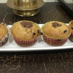 A picture of Banana and chocolate chips muffins with Nuttella filling.