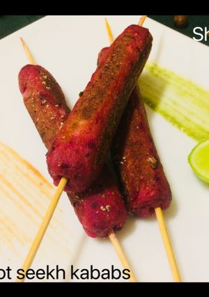A picture of Beetroot seekh kabab.