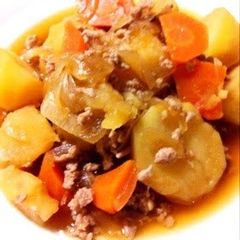 A picture of Easy, Oil-Free Nikujaga with Ground Pork.
