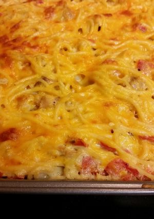 A picture of Rotel chicken spaghetti.