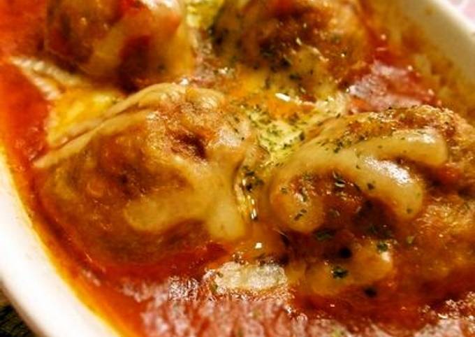 Recipe of Perfect ✽ Meatballs with Stewed Tomatoes Topped with Cheese ✽