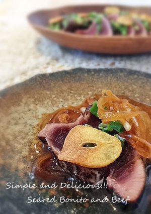 A picture of Simple and Delicious! Seared Bonito and Beef.