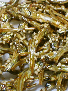 A picture of Tazukuri (Dried Simmered Sardines) for Osechi.