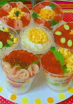A picture of Sushi Cups Great for Doll Festival.
