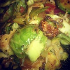 A picture of Warm Shaved Brussels Sprouts Salad.