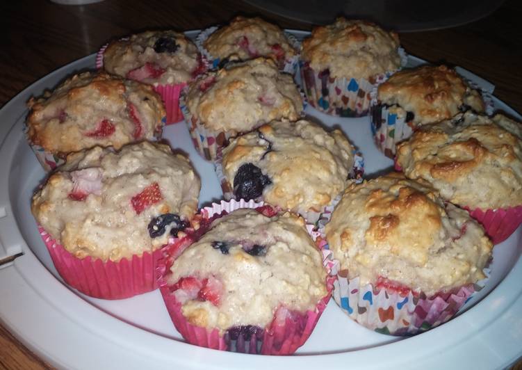 Simple Way to Prepare Any-night-of-the-week Strawberry Blueberry Oatmeal Muffins