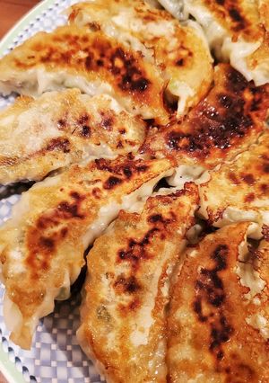 A picture of Deluxe Chinese-Style Pan-Fried Dumplings with Glass Noodles.