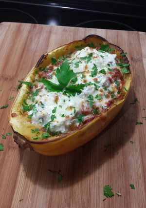 A picture of Easy 3 Cheese Spaghetti Squash Boat.