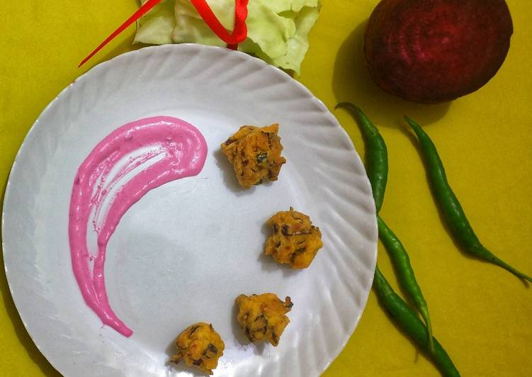 Steps to Prepare Award-winning Crispy Cabbage Pakoda with Beetroot Dip