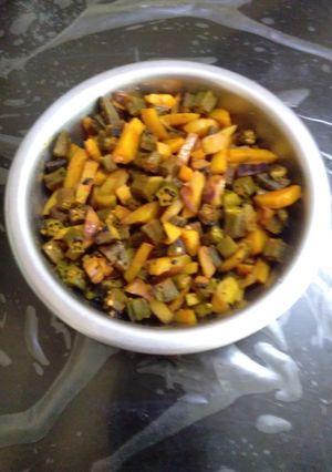 A picture of Lady's finger pumpkin stir fry.