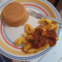 A picture of Irish, plantain and stew.