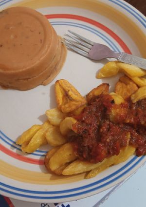 A picture of Irish, plantain and stew.