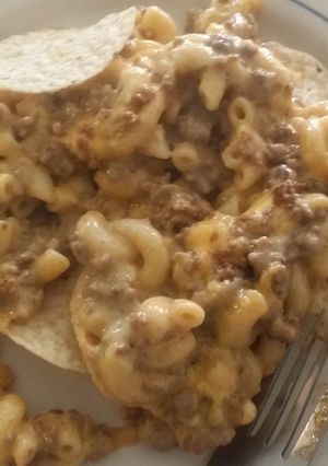 A picture of Taisen's cheesy taco and chips casserole.