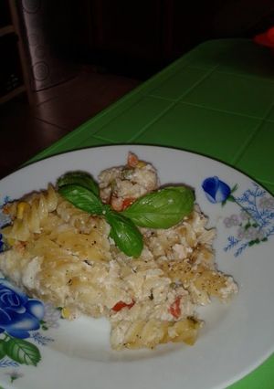 A picture of Shish Tawook Pasta Bake.