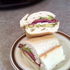A picture of Katie's Smoked meat sandwich.
