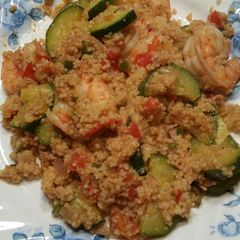 A picture of Way yummy zucchini and shrimp with couscous.