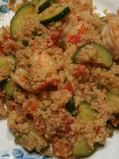 A picture of Way yummy zucchini and shrimp with couscous.