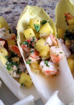 A picture of Shrimp and Mango stuffed Endives.