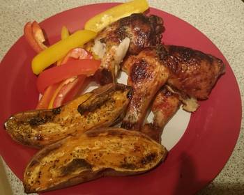 Ultimate Making Recipe Sweet Chilli Chicken Thighs  Baked Sweet Potato Halfs Yummy