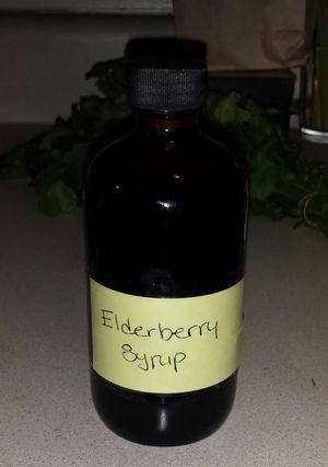 A picture of Elderberry syrup, immune support.